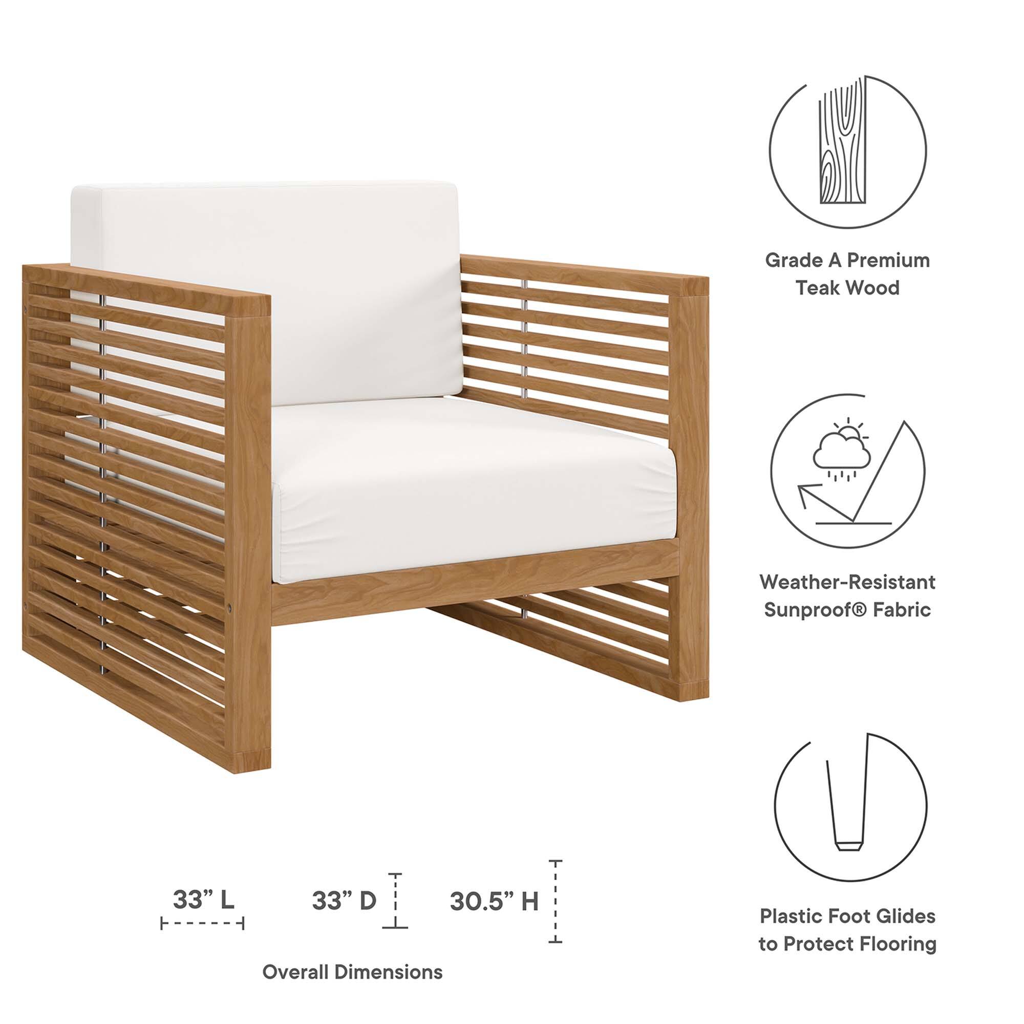 Grade A Premium Teak Wood  
Weather-Resistant Sunproof® Fabric  
33" L x 33" D x 30.5" H  
Overall Dimensions  
Plastic Foot Glides to Protect Flooring