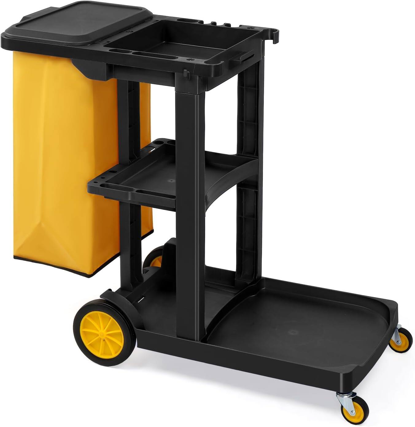 Winado - Traditional Cleaning 3-Shelf Janitorial Cart, 500 Lbs Capacity Housekeeping Cart - Black