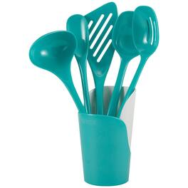 Hutzler - 6-piece Melamine Cooking Utensils Set and Storage Crock - Turquoise