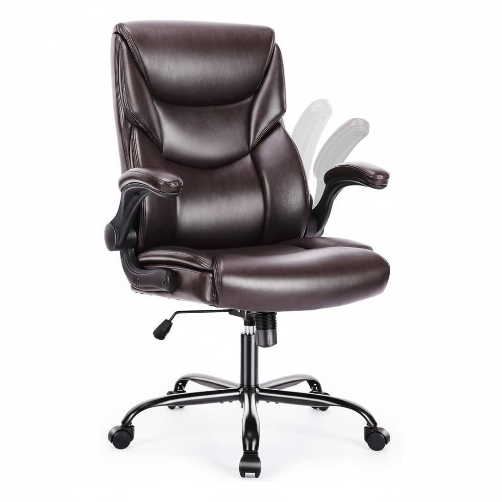 Front. AOITUN - Ergonomic Executive Computer Desk Chair BN - Brown PU Leather with Flip-Up Armrests - Brown.