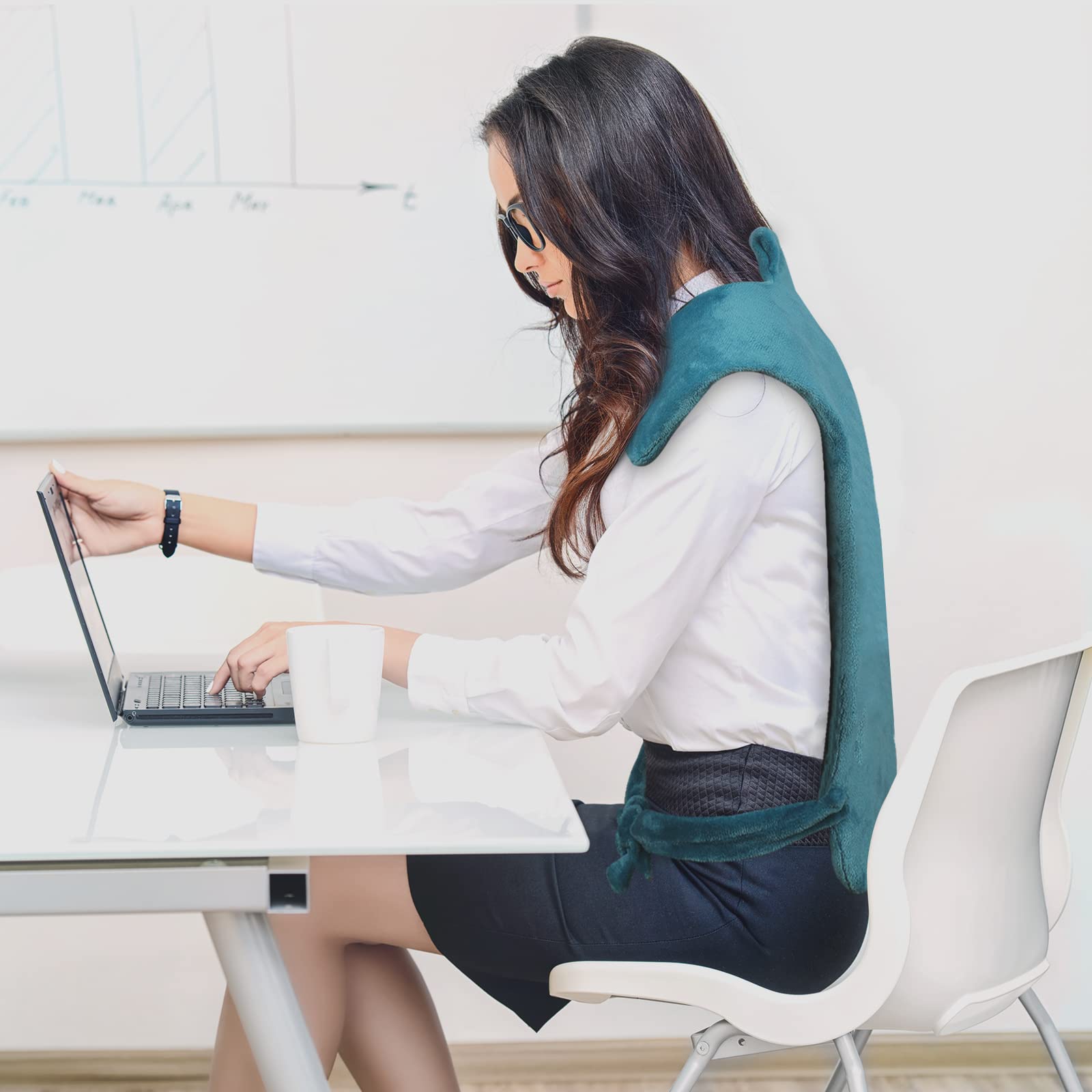 Alt View 3. The Best Inks - Heating Pad with for Neck and Shoulders Wearable Electric Pads Auto-Shut Off 6 Heat Settings 4 Massage Modes Large Size - Blue-Massage.