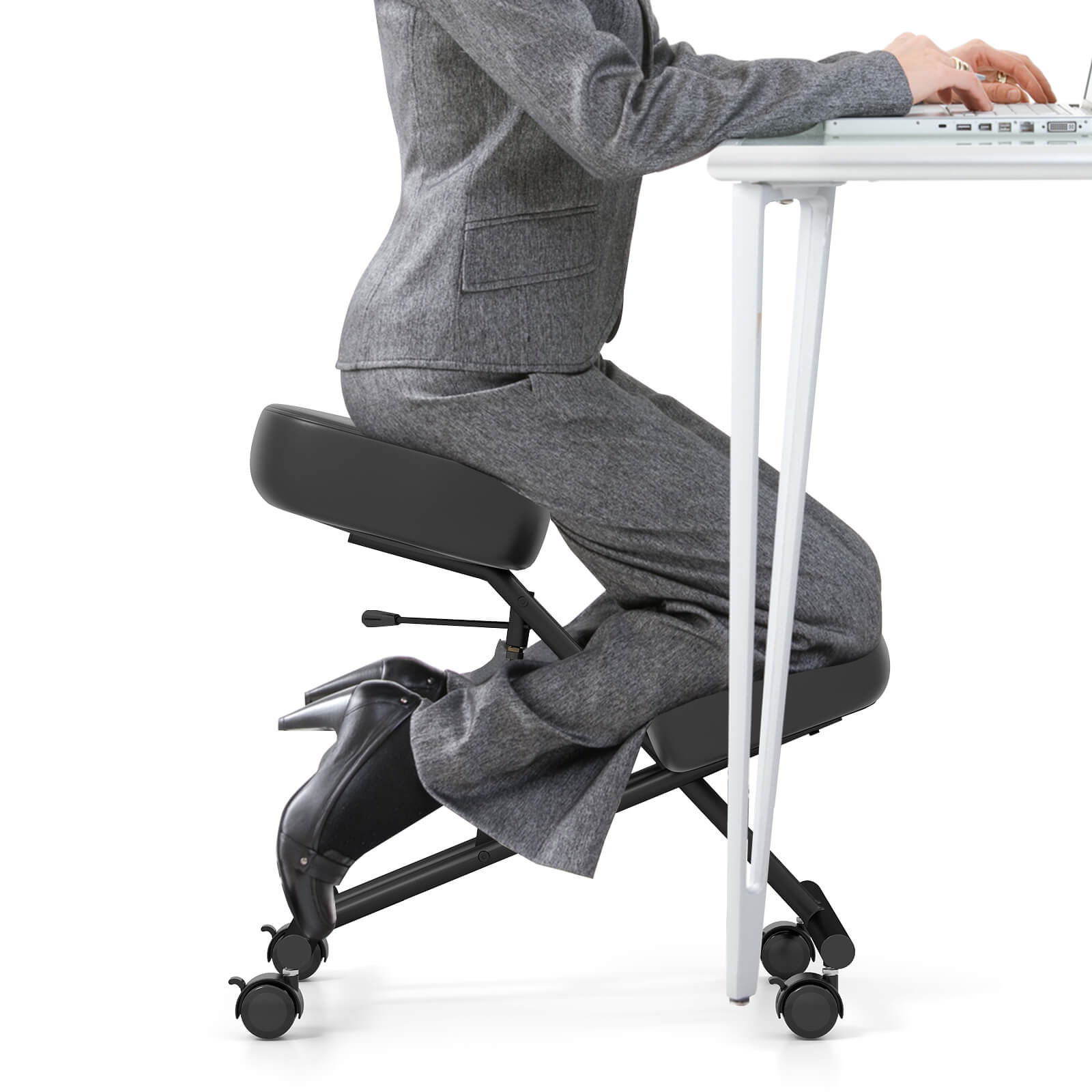 Alt View 9. Costway - Costway 1 PCS Height Adjustable Kneeling Chair with Angled Seat to Relieve Pain Universal Wheels - Black.