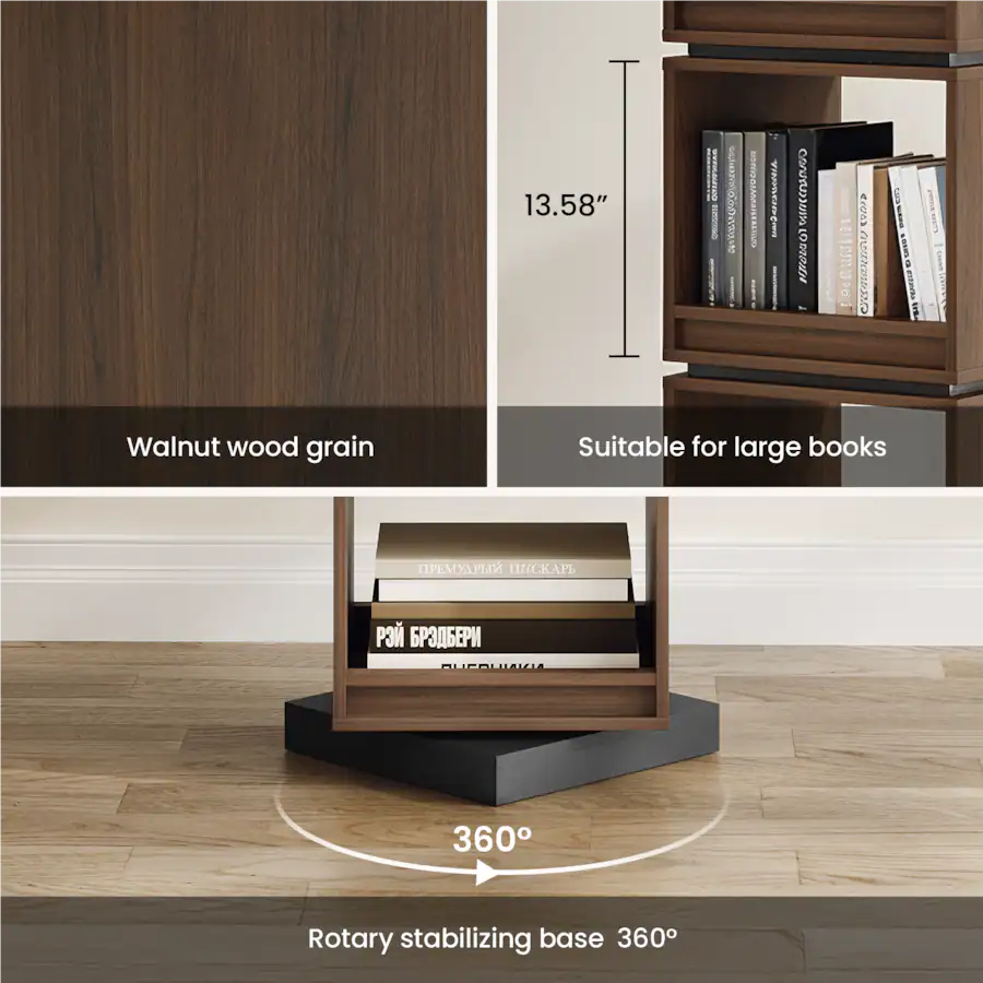 ModernMate 4 Tier 360° Rotating Bookshelf Tower, Wood Narrow Tall Book ...