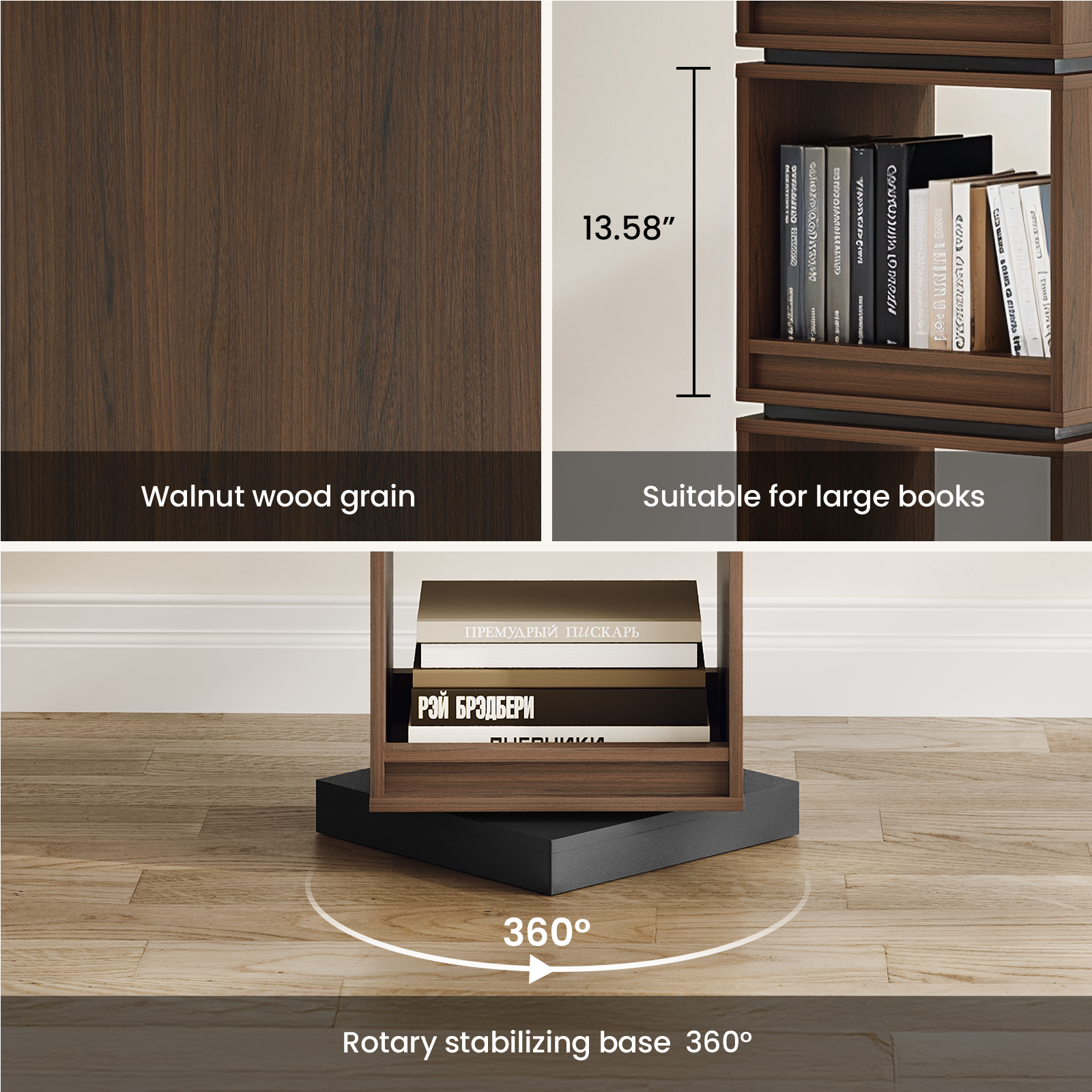 ModernMate 4 Tier 360° Rotating Bookshelf Tower, Wood Narrow Tall Book ...