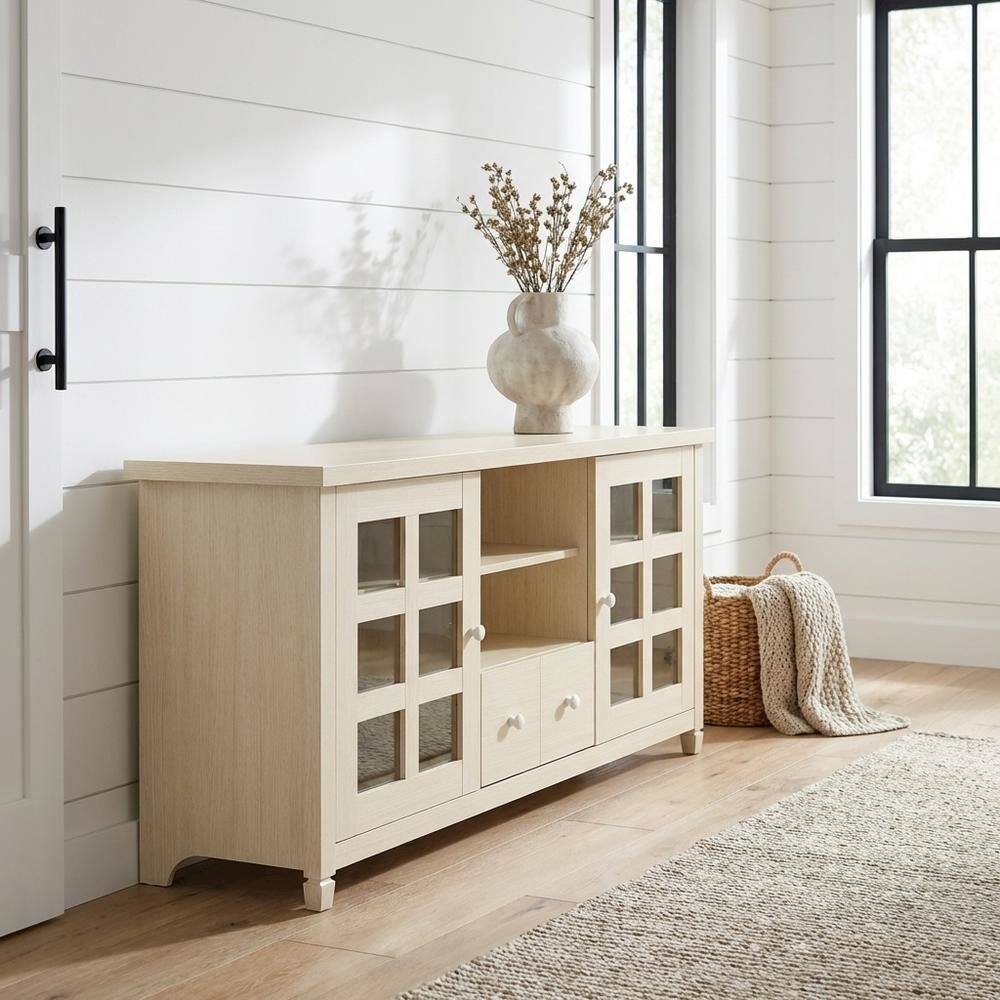 Alt View 1. FurniFact - Beige Wooden TV Stand with Storage Cabinets and Shelves for Up to 65-Inch TVs - Black.