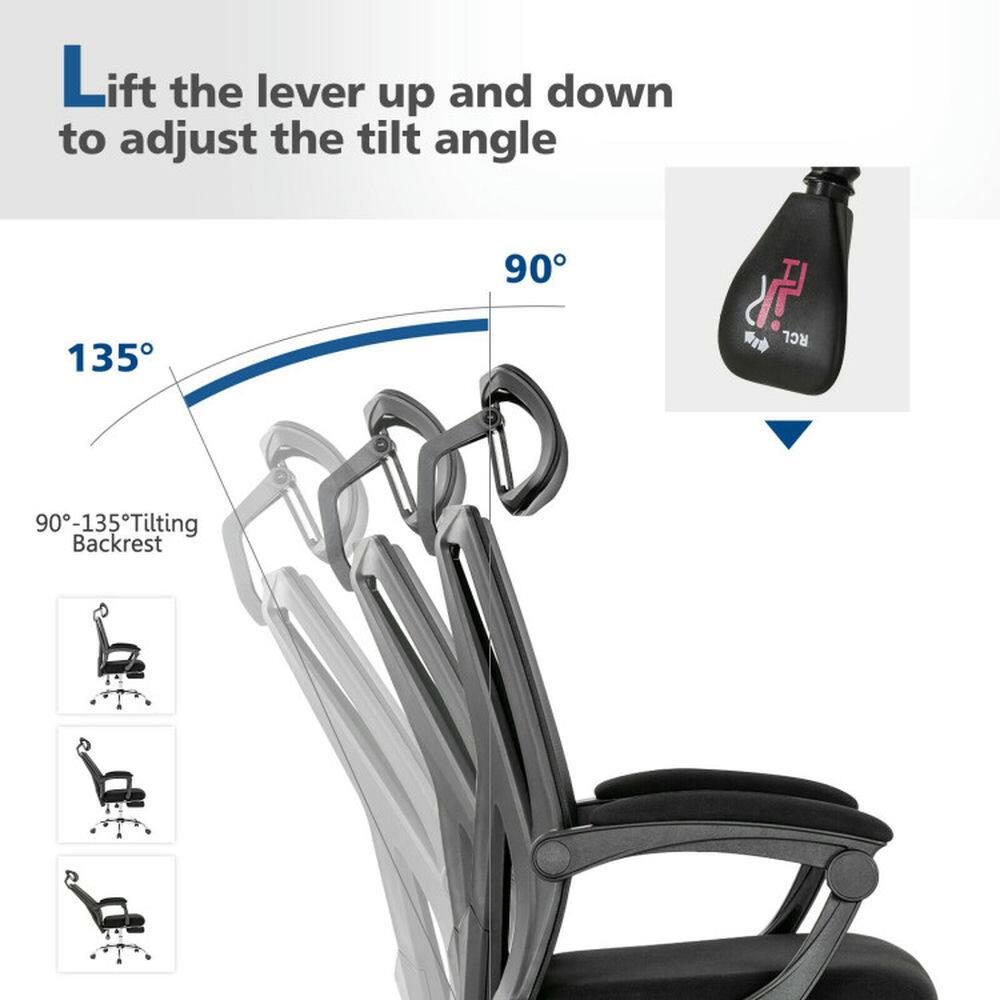 Lift the lever up and down to adjust the tilt angle

90°

135°

90°-135° Tilting Backrest