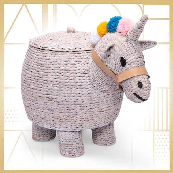 Front. Adore Decor - Adore Decor Unicorn Laundry Hamper, Light Grey - Light Grey.