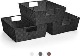 Sorbus - Set of 3 Large Woven Storage Baskets – Mesh Hand-Woven Baskets for Organizing, Fabric Storage Bins - Black