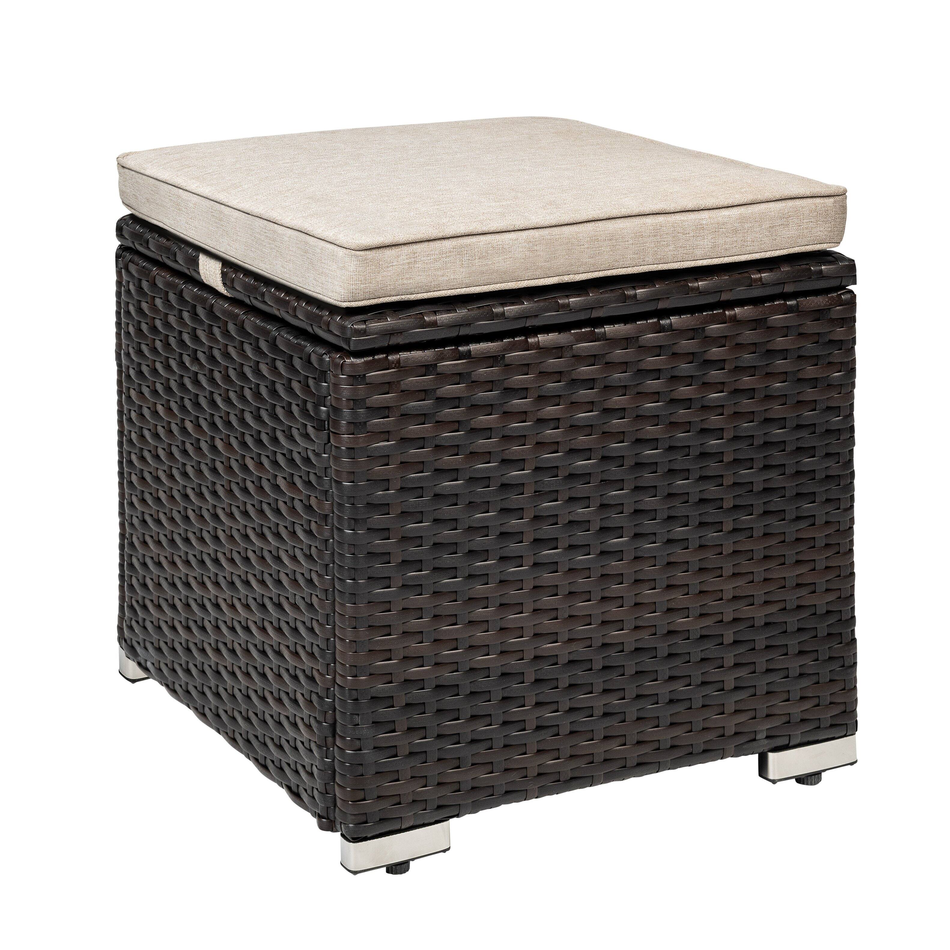 Alt View 6. Nuu Garden - 2-Piece Wicker Patio Ottomans with Detachable Cushions, Outdoor Wicker Side Tables, Hidden Storage - Black and Beige.