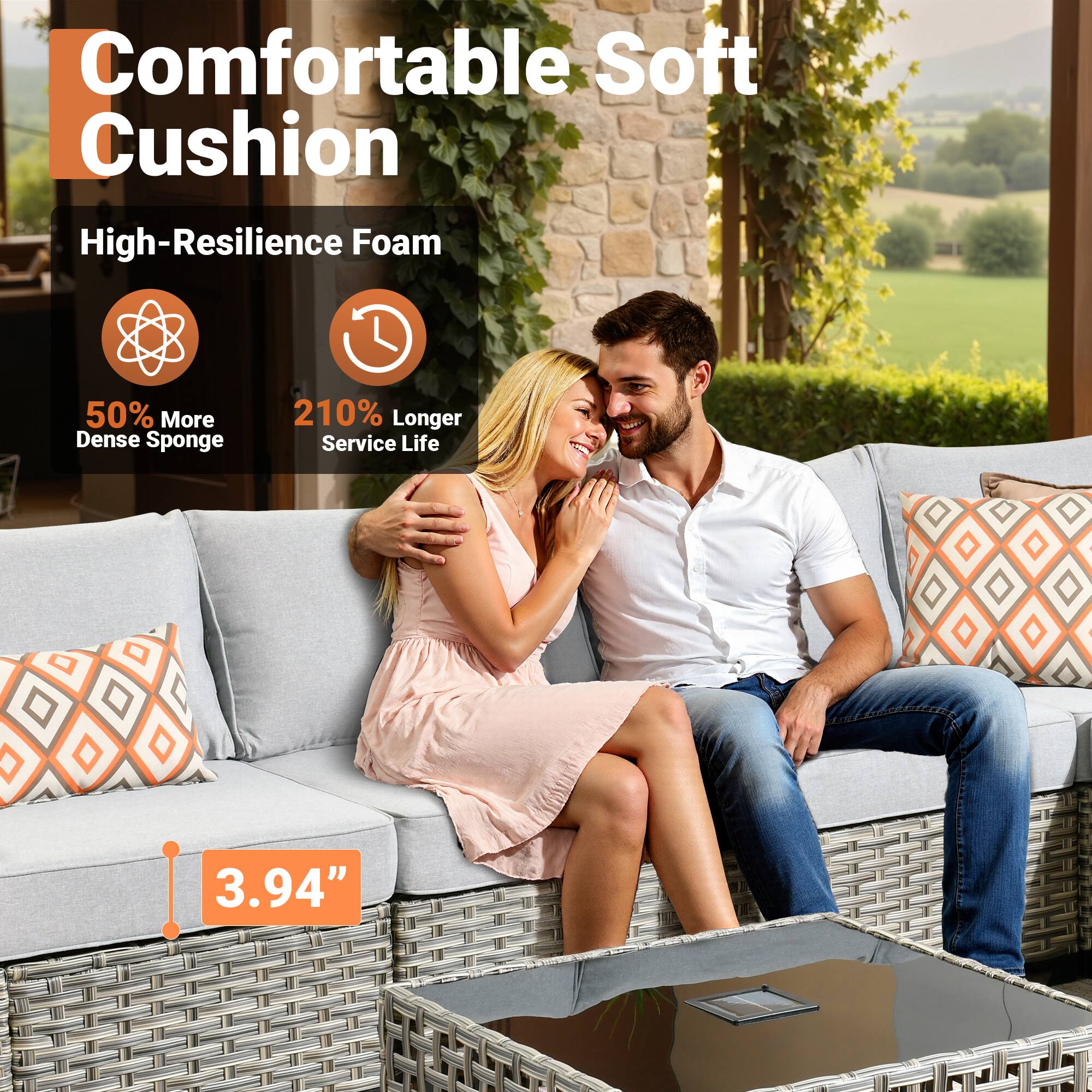 Alt View 2. Ovios - 9 PCS Patio Furniture Set Sectional Sofa with Swivel Rocking Chair, Coffee Table & Side Table - Gray.