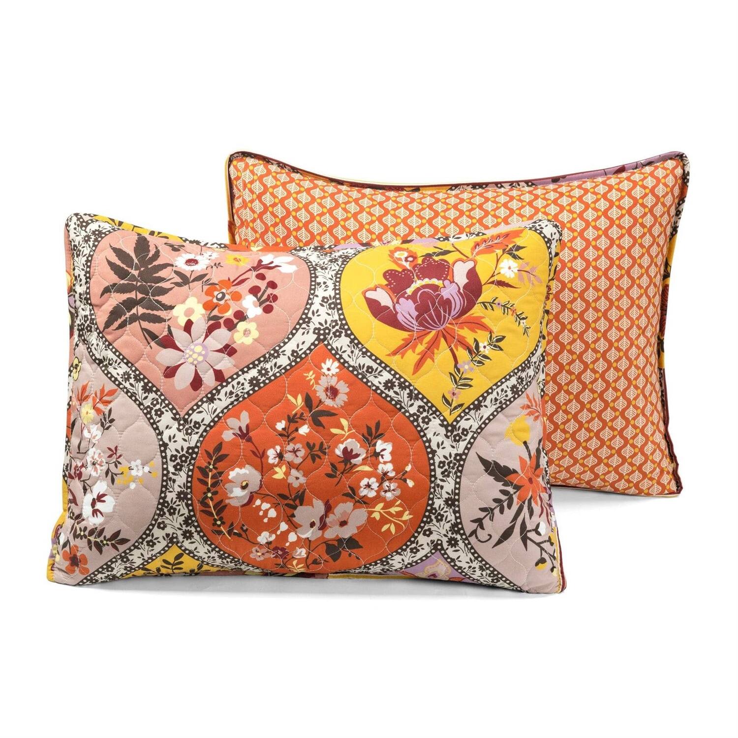 Alt View 1. Hivvago - King size Boho Floral Lightweight Cotton Orange Mauve Yellow 3-Piece Quilt Set - Orange Mauve Yellow.