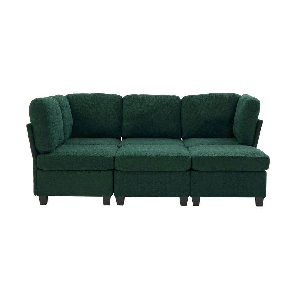 Alt View 9. Kadyn - U-Shaped 6-Seat Sectional, Configurable Modular Couch with Chaise and Storage Ottoman, Emerald - Green.