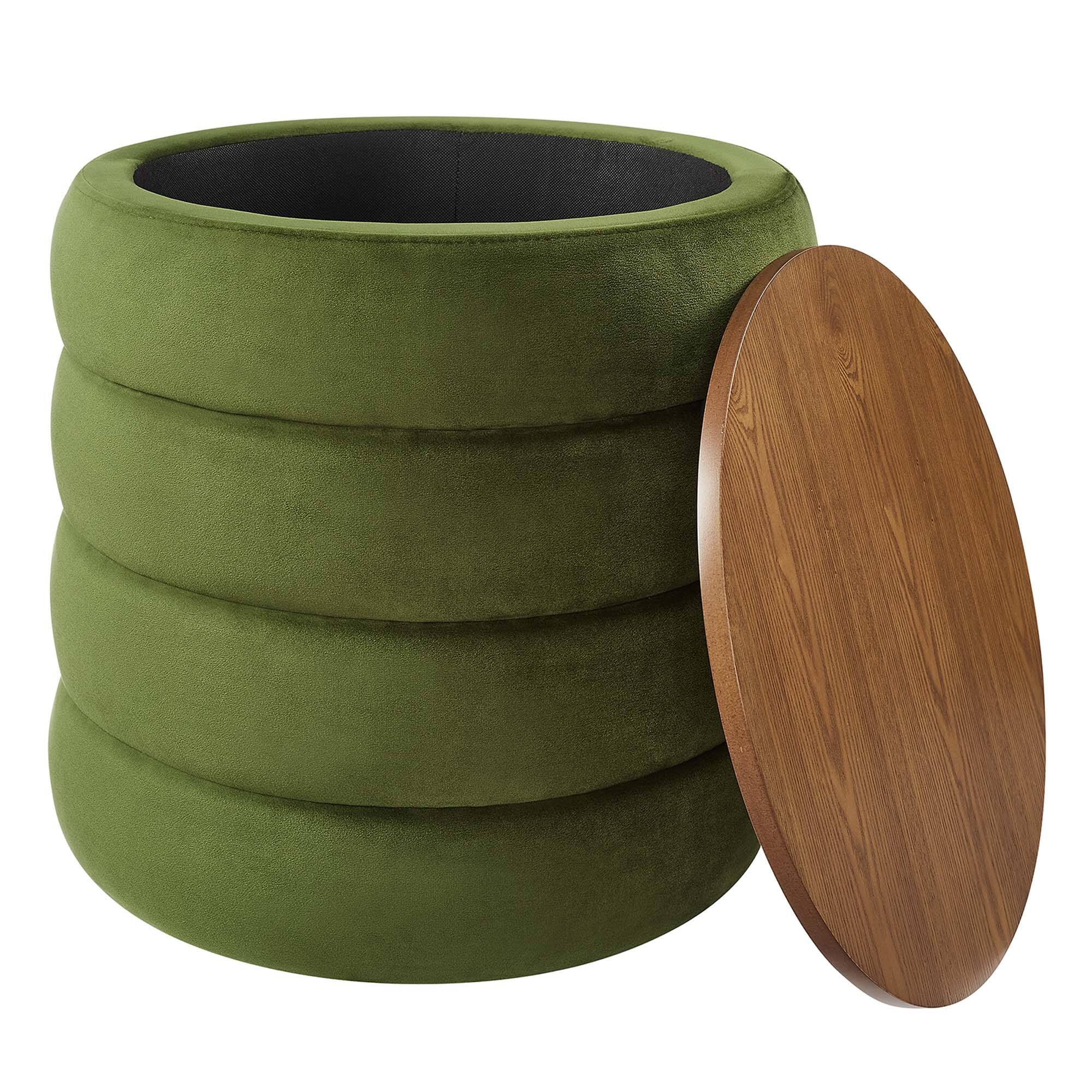 Alt View 4. Modway - Mezzo Round Performance Velvet Storage Ottoman by Modway - Moss Green.