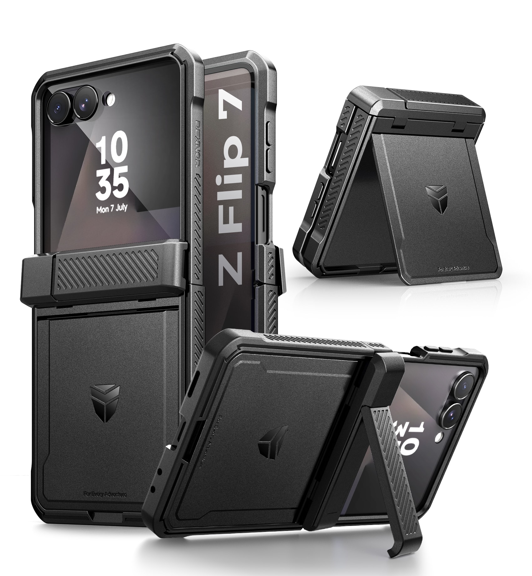Dexnor - Case for Samsung Galaxy Z Flip 7 with Auto-Close Hinge Protection, Screen Protector, Full-Body Shockproof Bumper Cover - Black