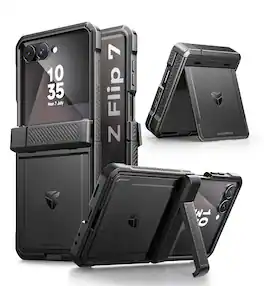 Dexnor - Case for Samsung Galaxy Z Flip 7 Case with Dual Kickstands Full-Body Rugged Shockproof Protective Cover Bumper Cases - Black