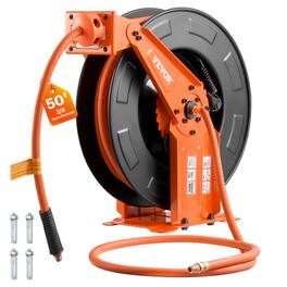 VEVOR - Retractable Air Hose Reel, 3/8 Inch x 50 FT Rubber Air Hose Max 300PSI, Auto Rewind Air-Compressor Hoses Reel - Orange + Black