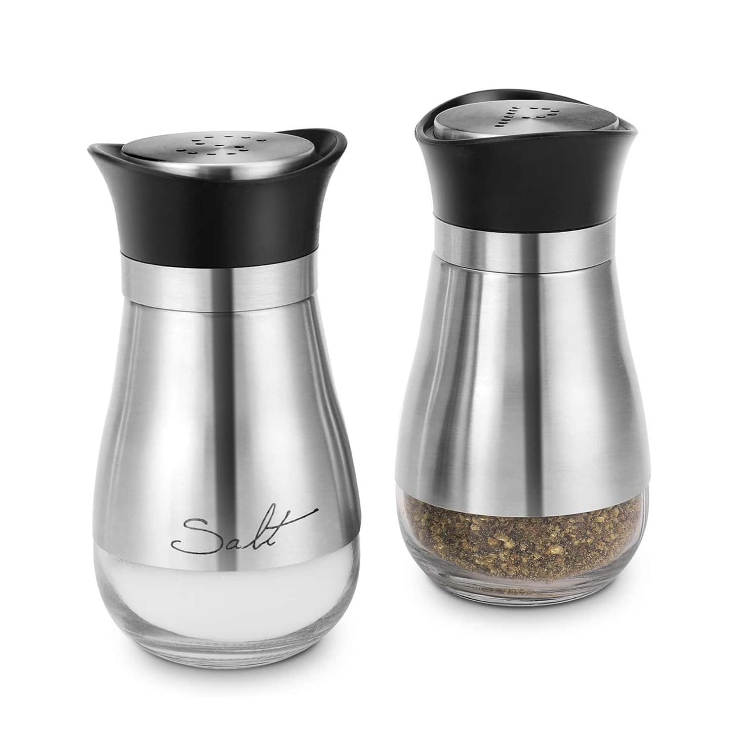 Jay Import - Cafe Contempo And Glass 2Pc Salt & Pepper Set 4.42OZ. Each - Silver
