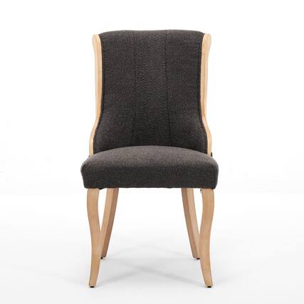 Front. GOODSILO - Mid-Century Modern Upholstered Dining Chairs with Curved Wood Trim and Sculpted Legs, Set of Two in Neutral Beige Fabric - Gray.