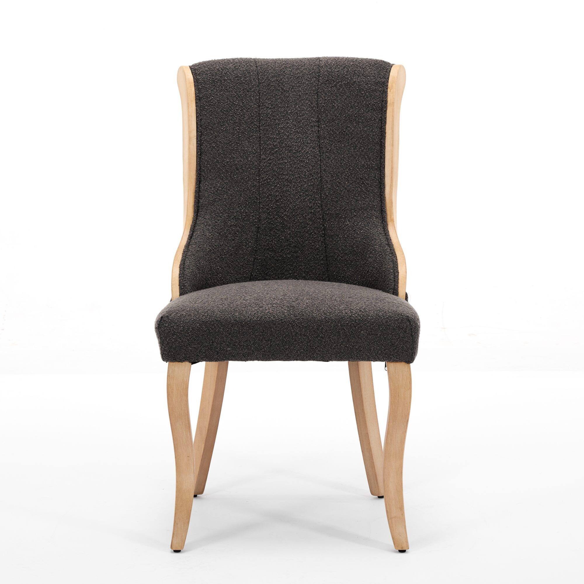 Front. GOODSILO - Mid-Century Modern Upholstered Dining Chairs with Curved Wood Trim and Sculpted Legs, Set of Two in Neutral Beige Fabric - Gray.