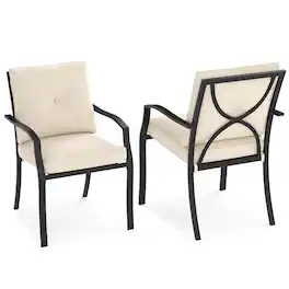 Gymax - Metal Outdoor Dining Chair Set of 2 Stackable Patio Chairs w/ Armrests - Black