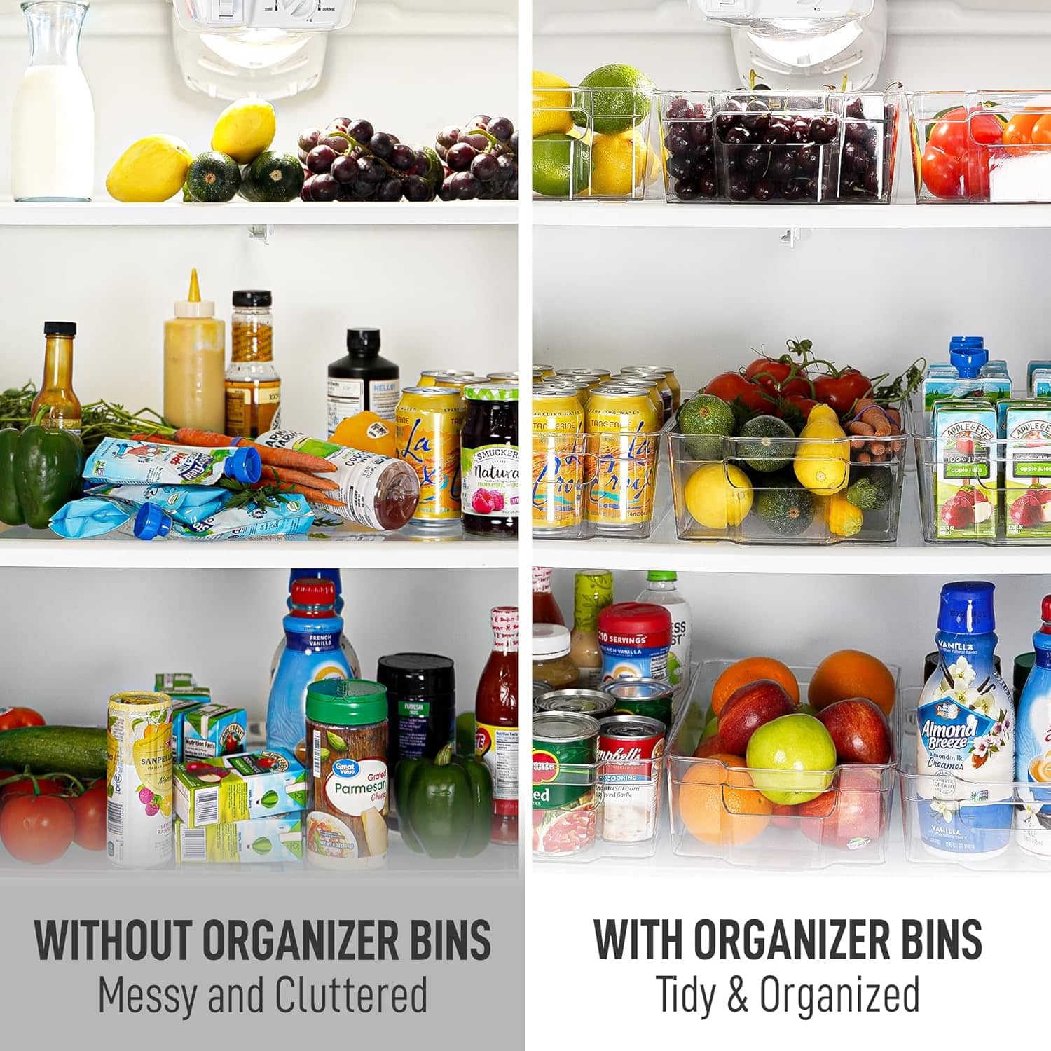 Zulay Kitchen 4 Pack Refrigerator Organizer Bins – Large Fridge