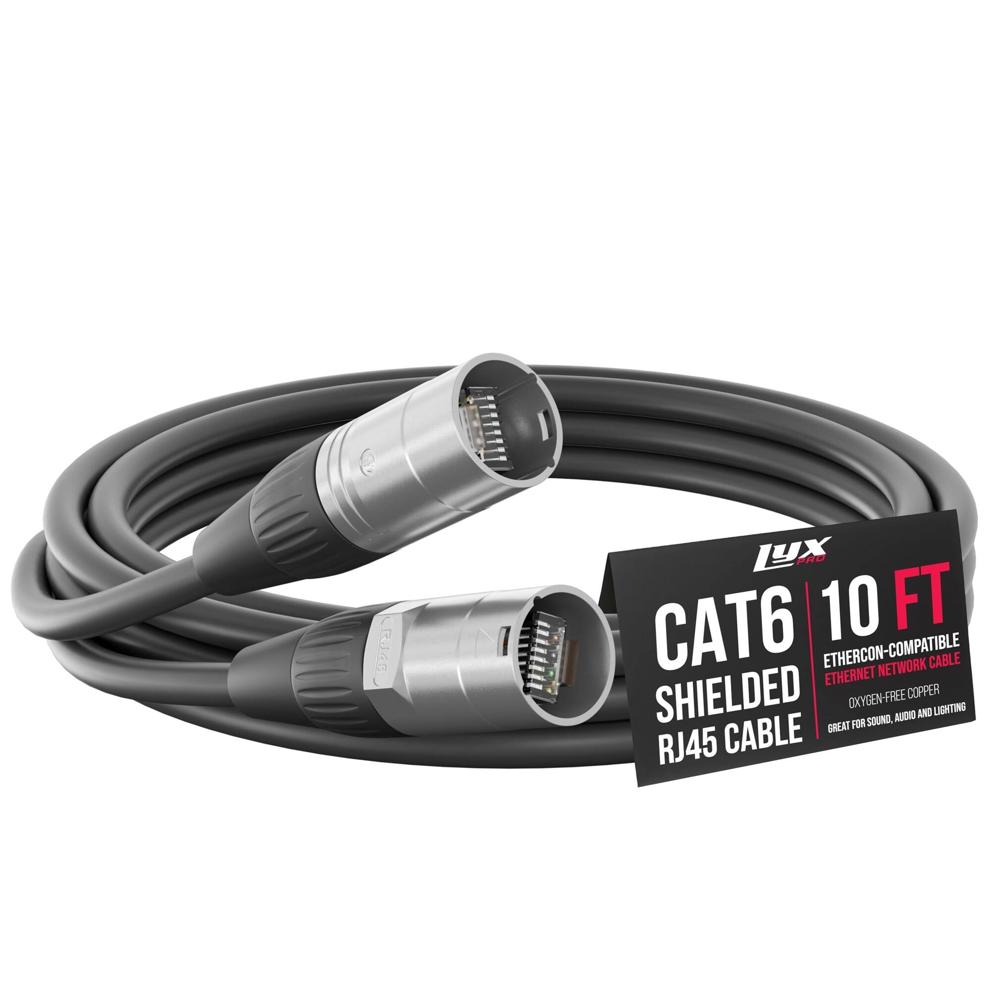PJ4n LX PRO CAT6 10 FT ETHERCON-COMPATIBLE NETWORK CABLE ETHERNET SHIELDED OXYGEN-FREE COPPER AUDIO AND LIGHTING GREAT FOR SOUND, RJ45 CABLE