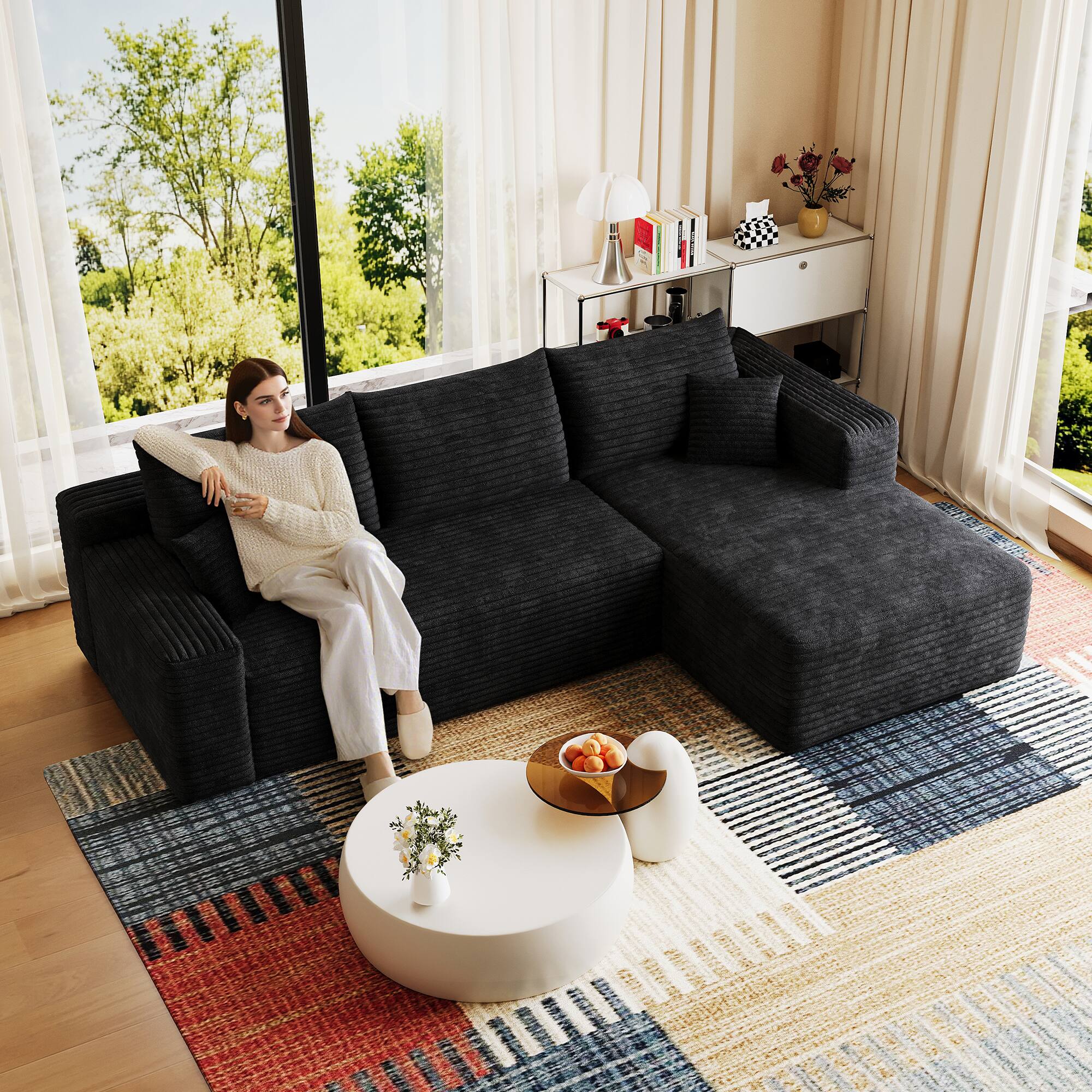 Alt View 6. Meqiodas - 95" Cloud Sectional Sofa, Comfort L Shaped Couch for Living Room,Deep Seat Corner Couch,No Assembly Required - Black.