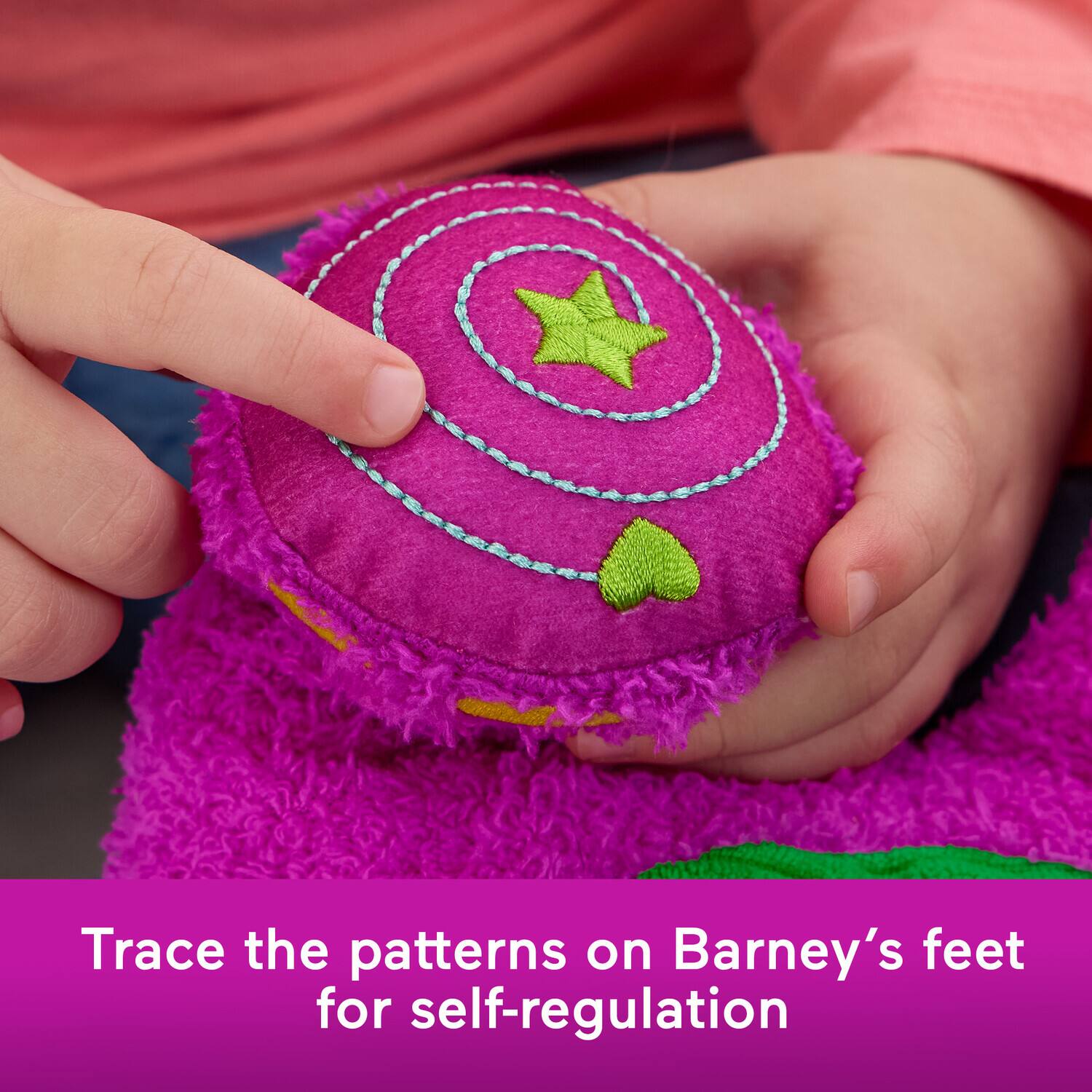 Trace the patterns on Barney's feet for self-regulation.