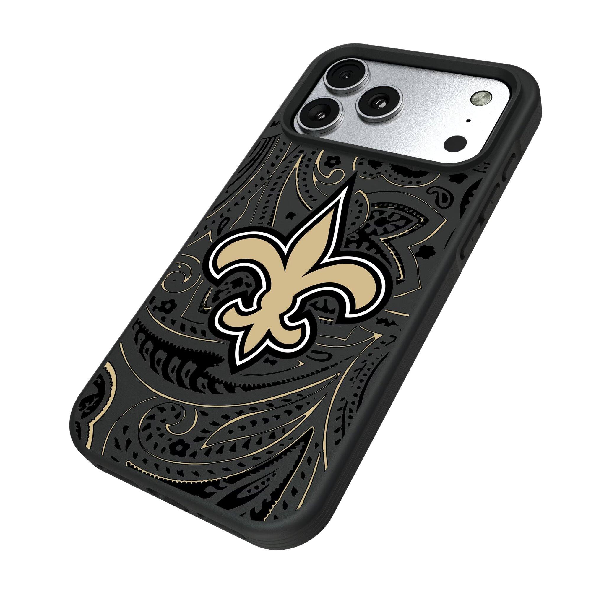 Alt View 1. Keyscaper - New Orleans Saints Bump Case with 8.2ft Drop Protection - 15 Pro Max - Multicolor.