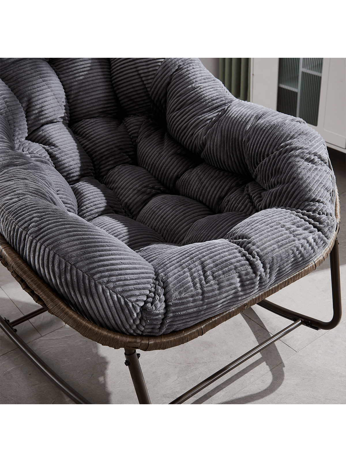 Alt View 2. Trinkets Crazed - Outdoor Indoor Rocking Chair With Padded Cushion, Oversized Patio Papasan Rocking Egg Chair - Gray.