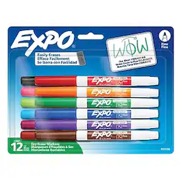 Expo - Dry Erase Marker, Fine Tip, 12/Pack - Assorted Colors
