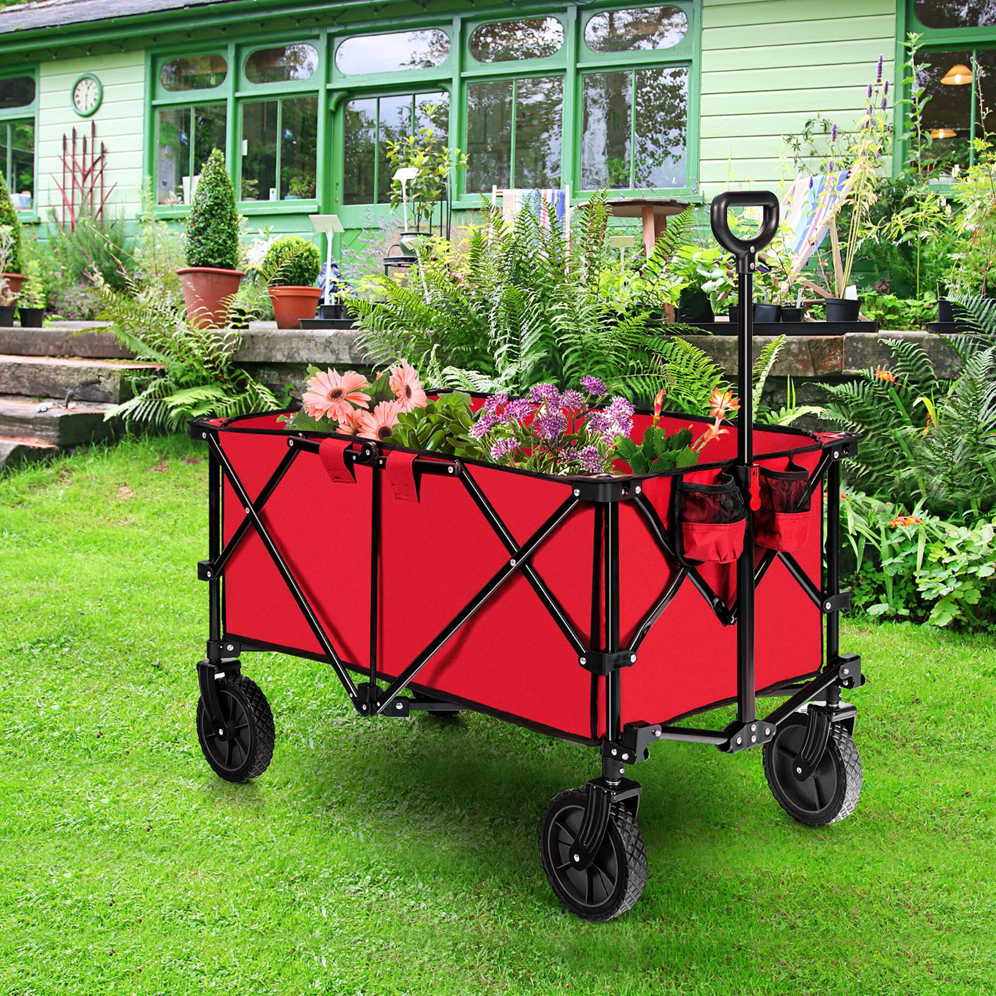Alt View 1. Costway - Folding Collapsible Wagon Utility Camping Cart W/Wheels & Adjustable Handle Red - Red.