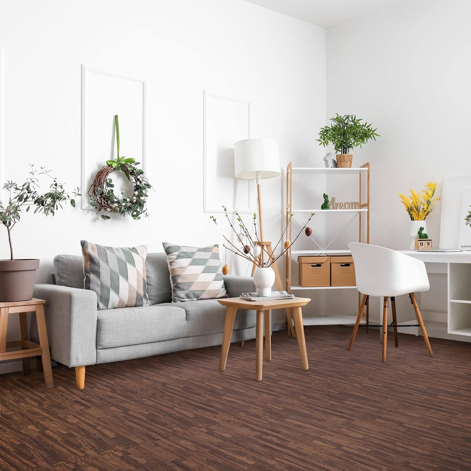 Angle. Sorbus - Sorbus Interlocking Floor Mat Dark Wood Grain Print 12 Pcs and Borders - Dark.