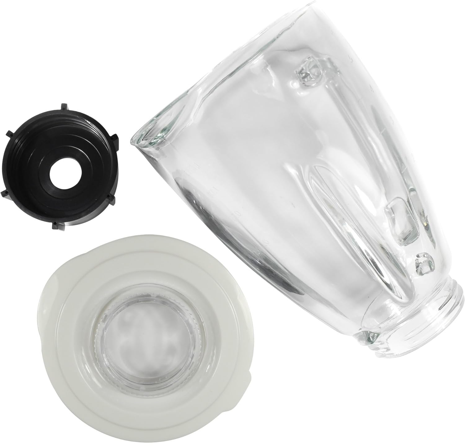 Left. HQRP - Glass Jar Set for Oster Osterizer Blender, 004954-011-090 014709-156-000, 1.25L Pitcher, 0.33 Gallon, Round, White Lid - White.