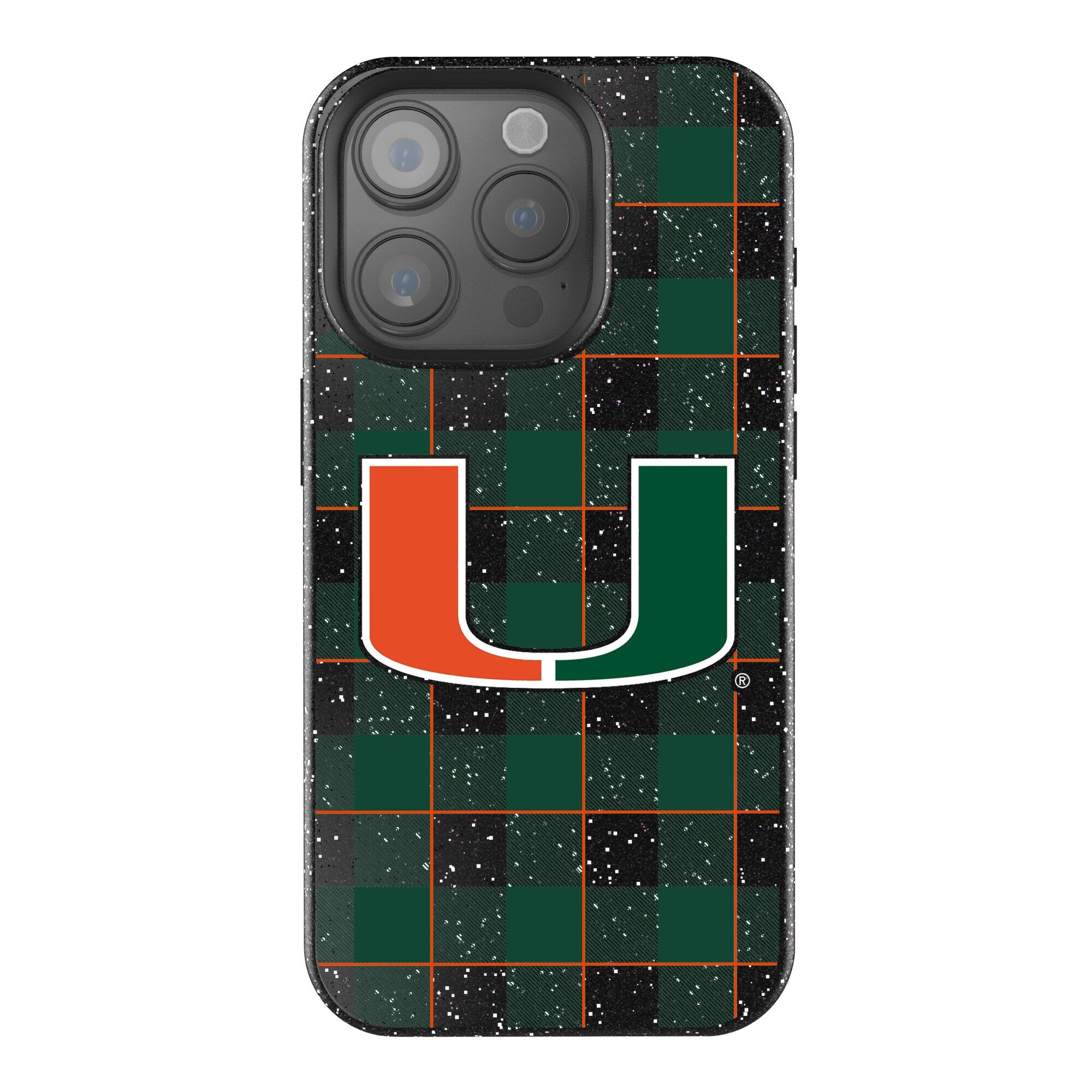 Front. Keyscaper - Miami Hurricanes Plaid Bling iPhone Case - 16 Pro Max - Black.