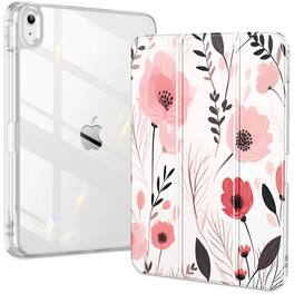 DTTO - Case for iPad (A16)/10th Gen (2025/2022), clear hard back, soft TPU frame, slim trifold stand, auto wake/sleep - Art Flowers