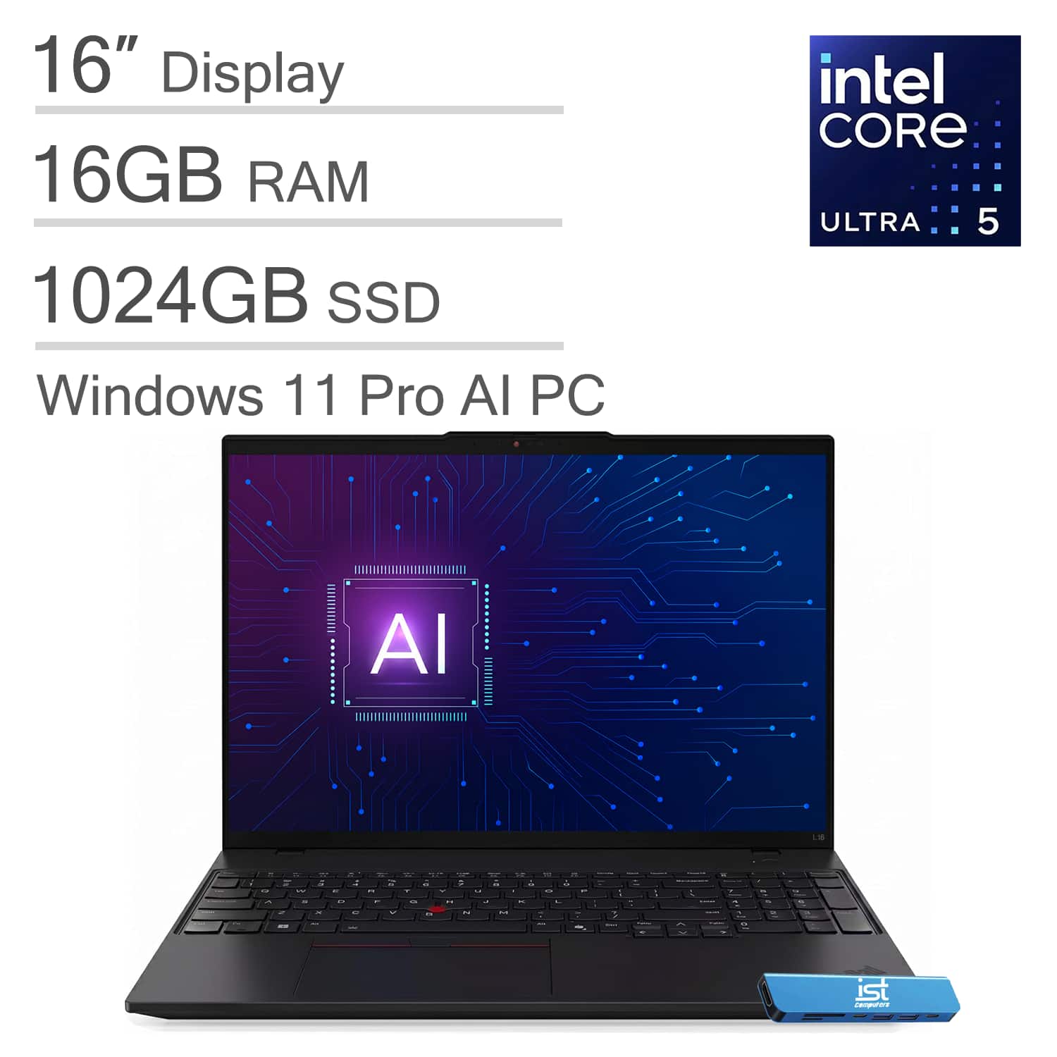 Lenovo - Upgraded - ThinkPad L Series 16 16" WUXGA Laptop - AI PC - Intel Ultra 5 225U 2025 - 16GB RAM - 1TB SSD - Fingerprint - Win11Pro - Black