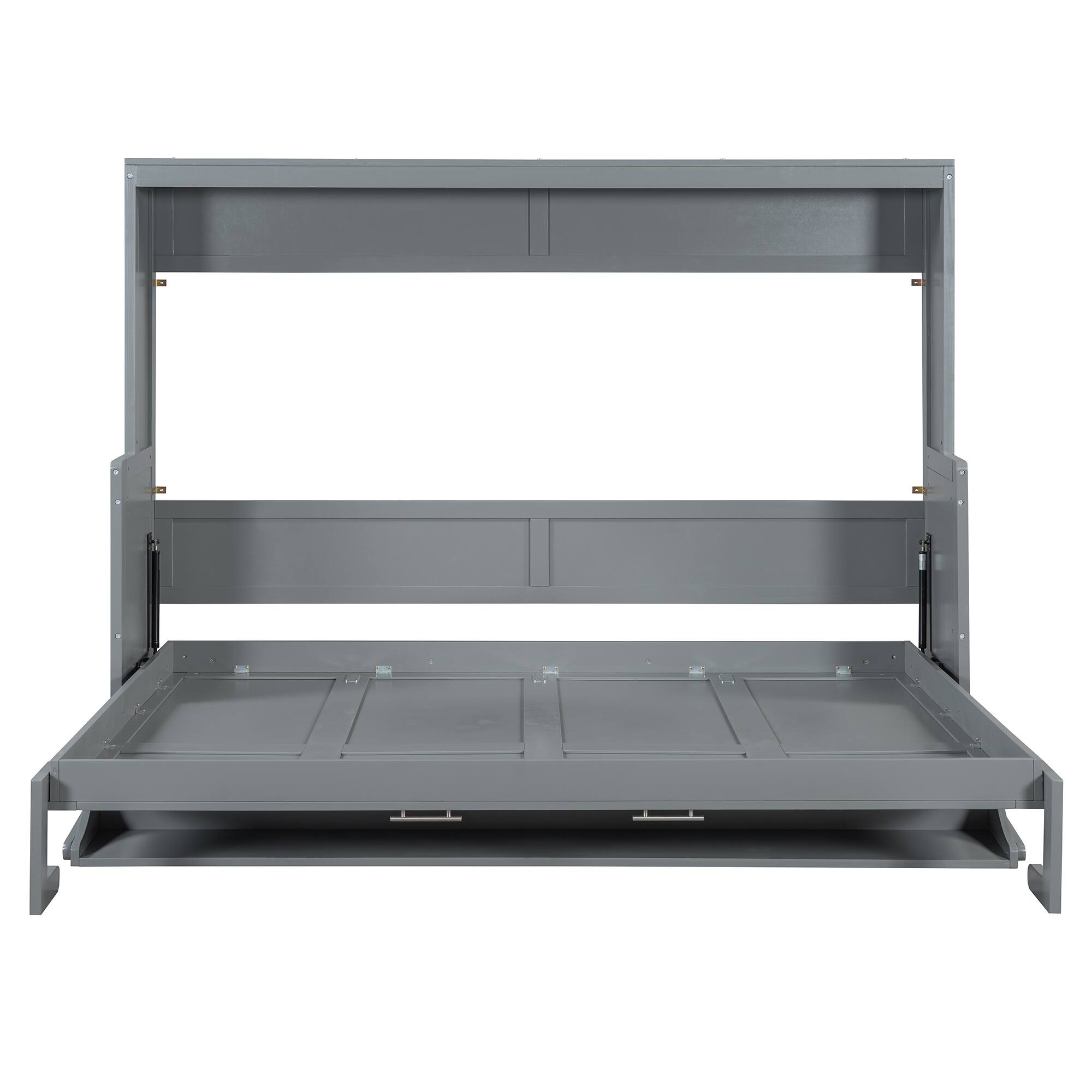 Alt View 4. Tiramisubest - Queen Size Gray Wood Murphy Bed with Hydraulic Lift & Desk, Space-Saving - Gray.