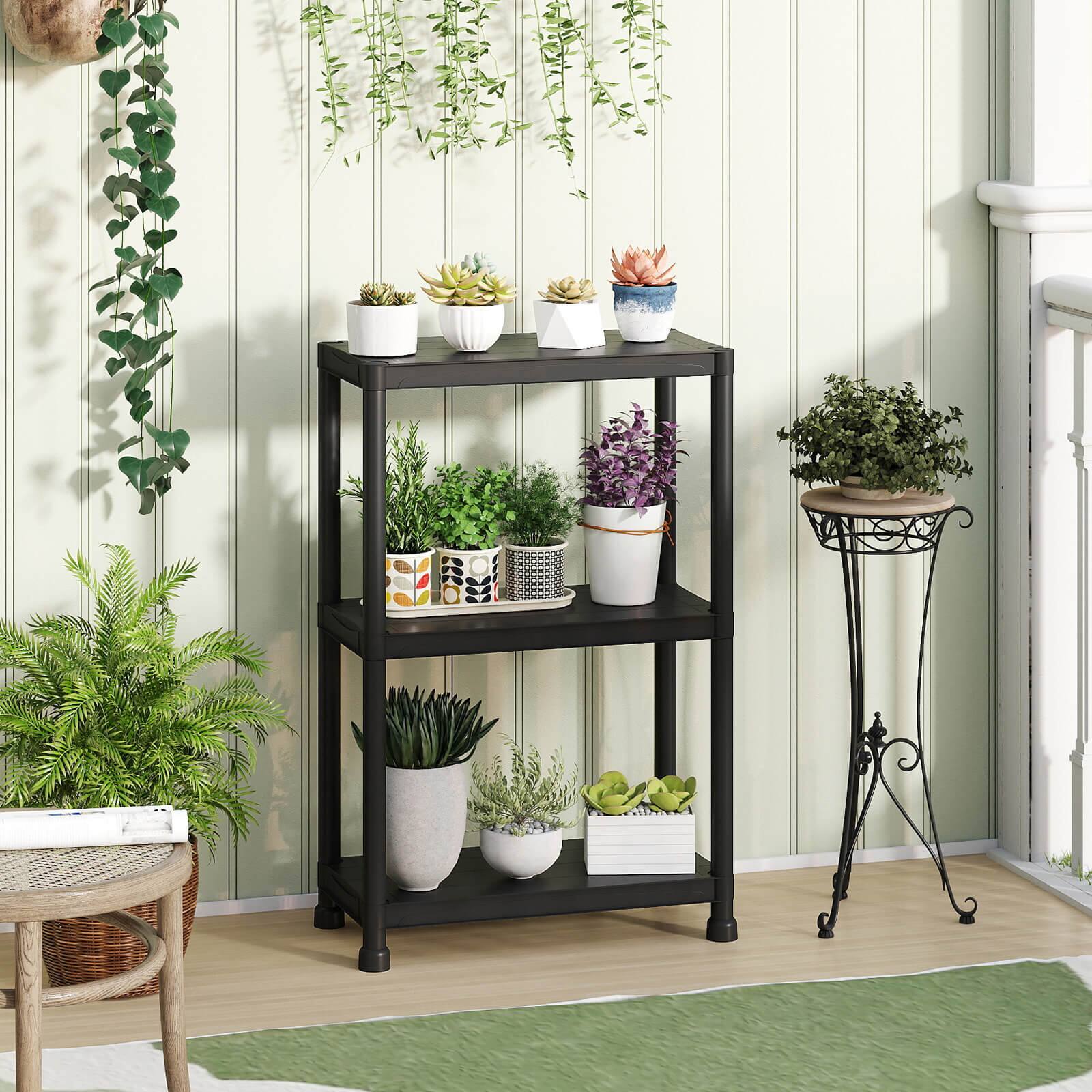 Alt View 5. Costway - Costway 2 PCS 3-Tier Heavy-Duty Plastic Storage Shelves Freestanding Garage Shelving Unit - Black.