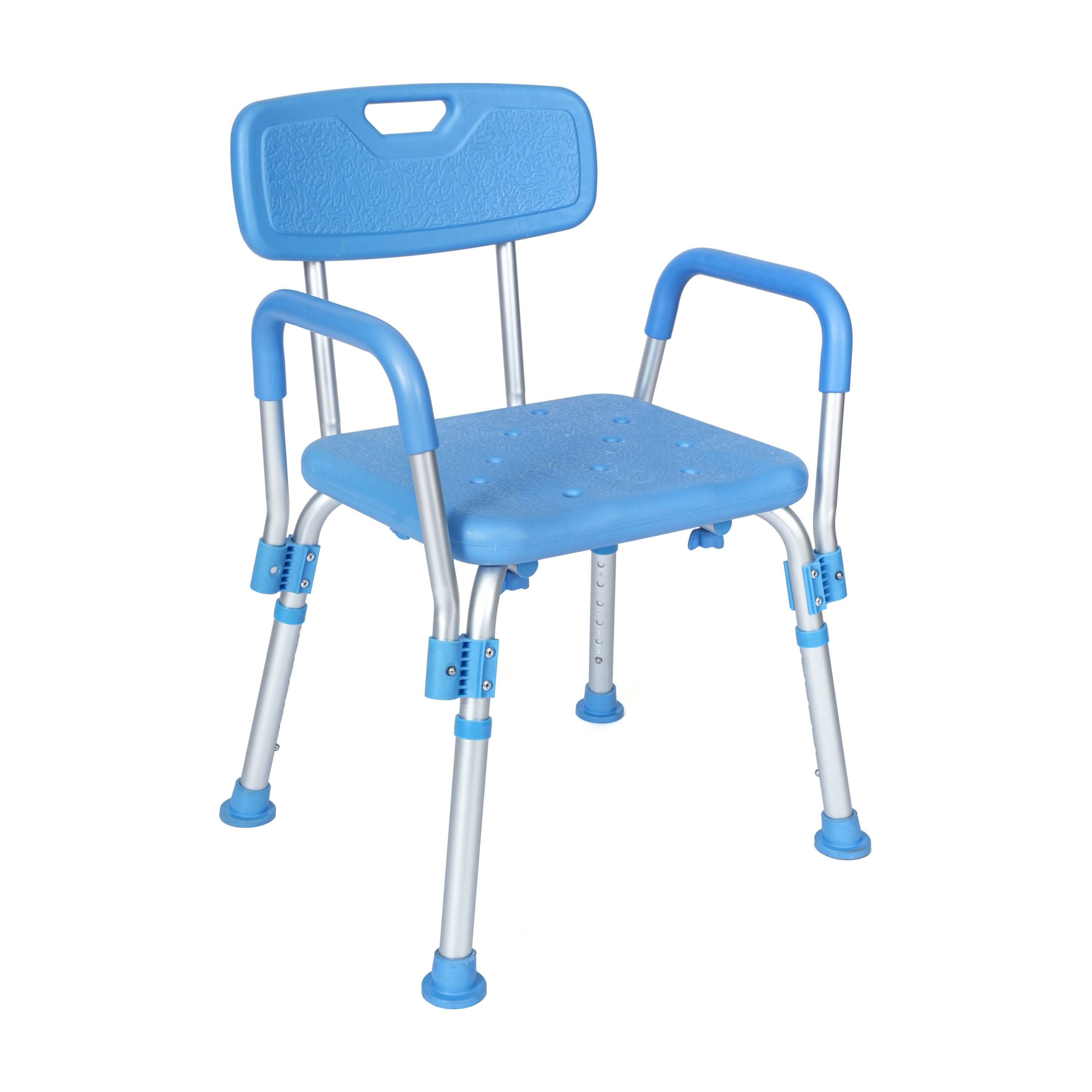 Emma + Oliver - 300 Lb. Capacity Adjustable Bath & Shower Chair with Depth Adjustable Back - Blue