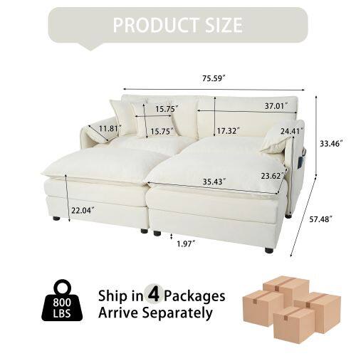 PRODUCT SIZE  
75.59"  
15.75"  
37.01"  
11.81"  
15.75"  
17.32"  
24.41"  
33.46"  
35.43"  
23.62"  
22.04"  
57.48"  
1.97"  

800 LBS  
Ship in 4 Packages  
Arrive Separately