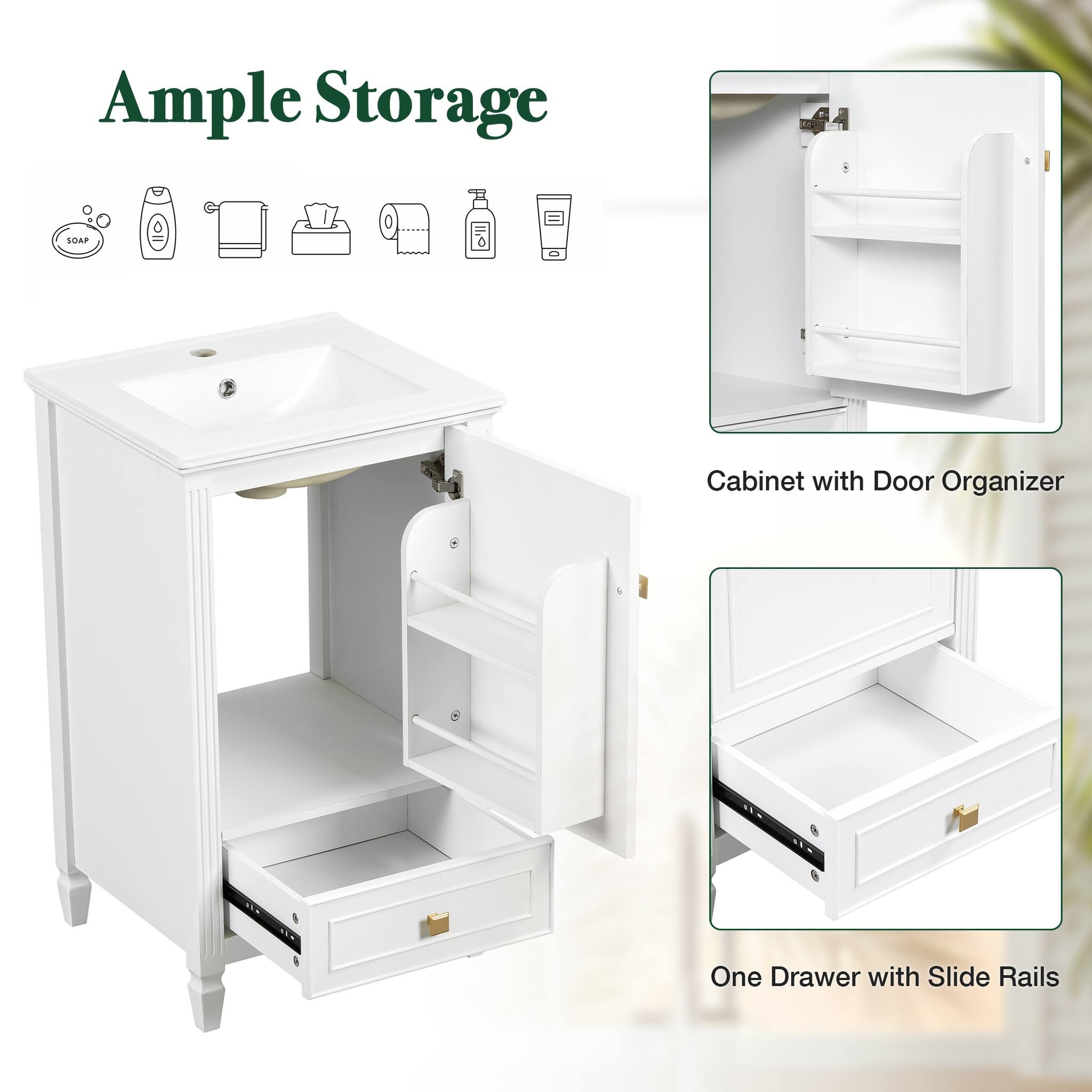 Ample Storage AP 0 Cabinet with Door Organizer One Drawer with Slide Rails