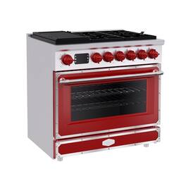 Akicon - 4.2 Cu.ft Freestanding Gas Rapid Convection Range with 6 Sealed Burners and Cast Iron Grates in Flame Red - Flame Red