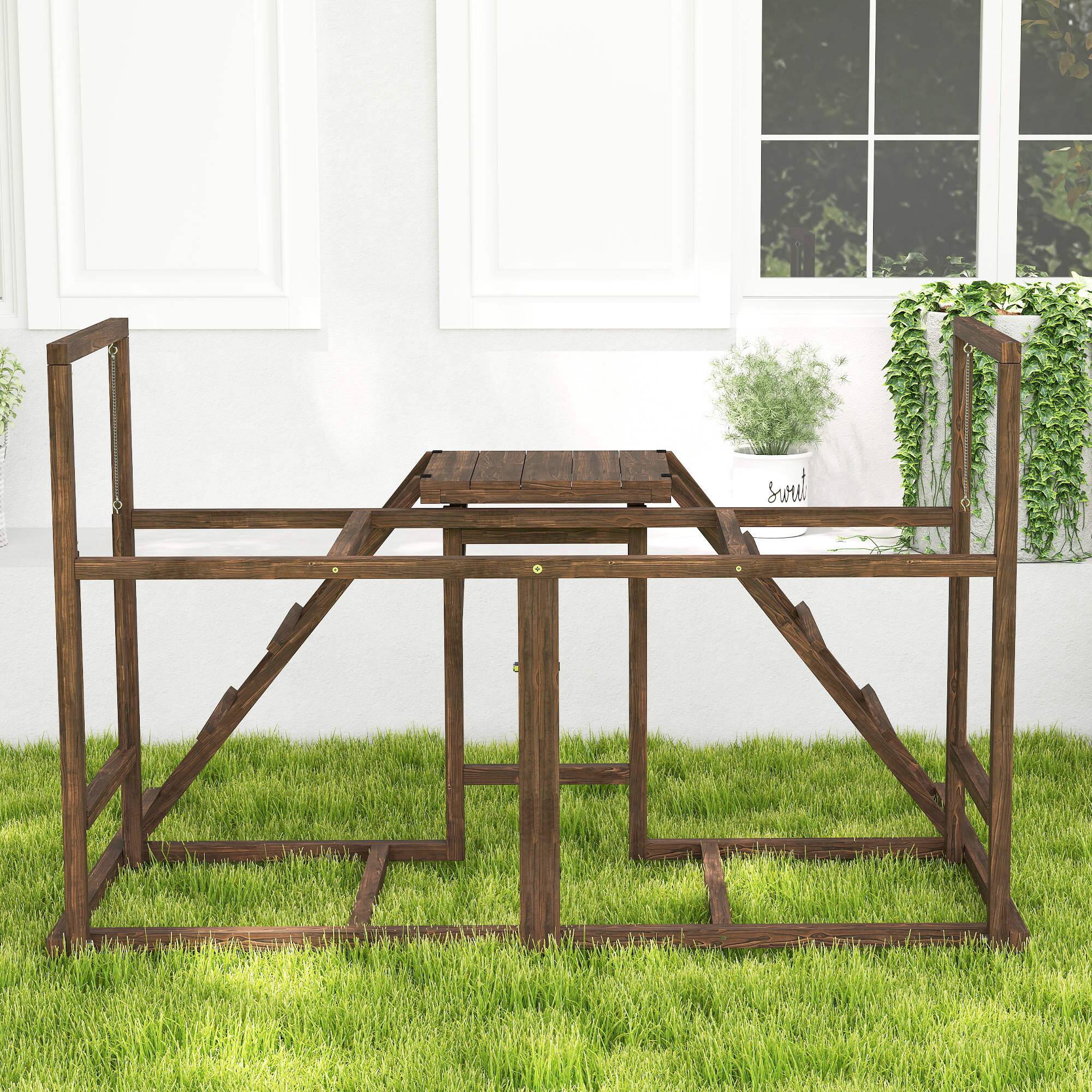 Alt View 4. Pawhut - Chicken Coop Perches with Swing, Roosting Bars, Activity Play Set, Wooden Coop Accessory Toys - Coffee.