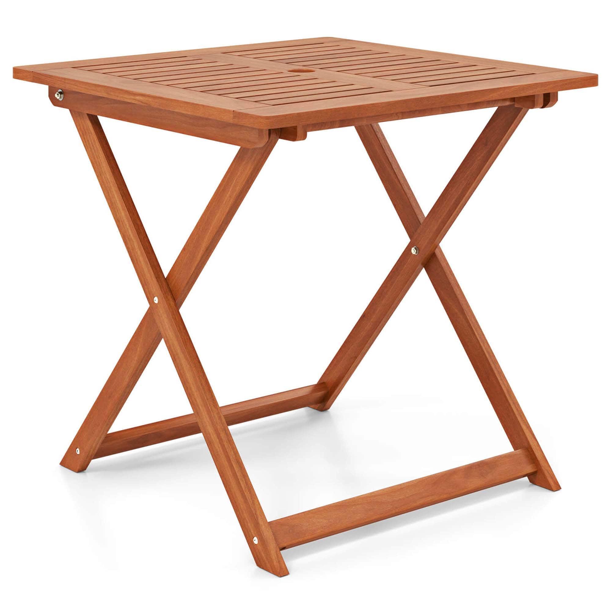 "Costway - 1 PCS 29.5"" x 29.5"" Patio Dining Table with Teak Painting 2"" Umbrella Hole for Balcony - Natural" price history on PriceWatchPro