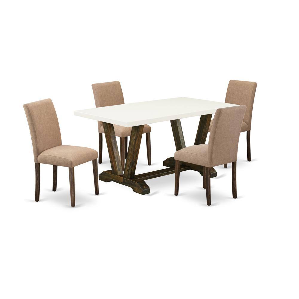 Left. East West Furniture - East West Furniture 5-Pc Dining Room Table Set Includes 4 Dining Chairs with Upholstered Seat and High Back and a - Multi-Color.