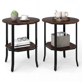 Gymax - 2PCS Round End Table Night Stand w/ Storage Shelf Industrial Bedside Table Rustic Black - Brown