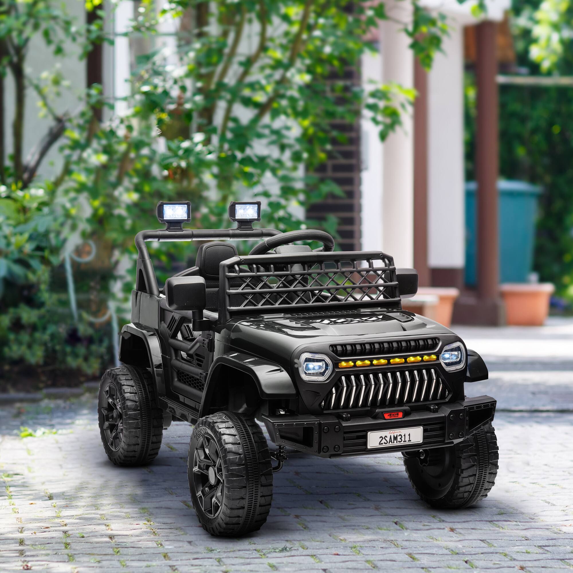 Alt View 1. Ecooso - 12V Electric Ride-On Truck with Remote Control, Music, LED Headlights & 3-Speed Suspension System - Black.