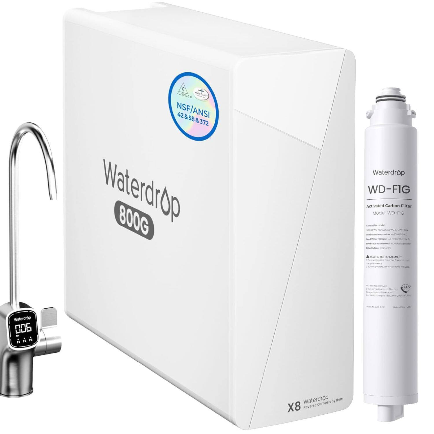 Waterdrop - X8-Alkaline Mineral pH+ Tankless Reverse Osmosis System Extar F1G Filter - White price history on PriceWatchPro