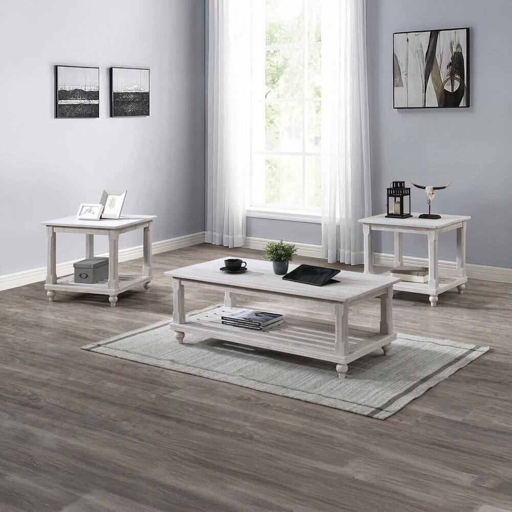 Angle. New Classic Furniture - Cade 3-Piece Wood Occasional Table Set in White - White.